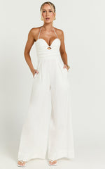 Norah Jumpsuit - Linen Halter Neck Wide Leg Jumpsuit in White