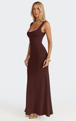 Odette Maxi Dress - Scoop Neck A Line Dress in Chocolate