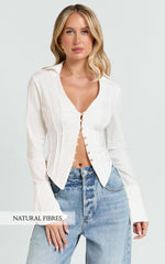 Olinka Top - V Neck Fitted Button Front Shirt in White