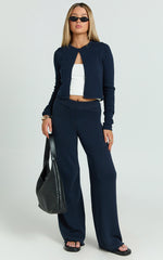 Ottie Cardigan - Long Sleeve Button Down Crop Knit Cardigan in Navy