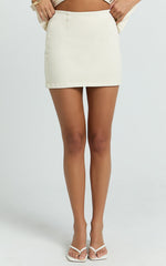 Paige Mini Skirt - High Waisted Denim Skirt in Ecru