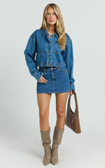 Pamela Jacket - Cropped Boxy Fit Recycled Denim Jacket in Dark Blue Wash