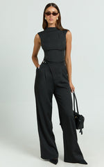 Paxton Top - High Neck Fitted Open Back Sleeveless Top in Black