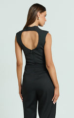 Paxton Top - High Neck Fitted Open Back Sleeveless Top in Black
