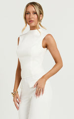 Paxton Top - High Neck Fitted Open Back Sleeveless Top in Cream