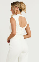 Paxton Top - High Neck Fitted Open Back Sleeveless Top in Cream