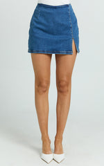 Peters Skort - Fitted Side Split Mini Skort in Mid Blue Wash