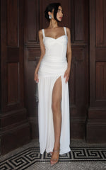 Freya Maxi Dress - Twist Bust Detail Drop Waist Dress in White