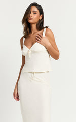 Polly Top - Linen V Neck Wide Adjustable Strap Cami Top in Stone