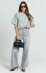 Prizza Top - Longline Boyfriend Tee Top in Dark Grey Marle