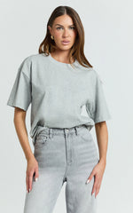Prizza Top - Longline Boyfriend Tee Top in Dark Grey Marle