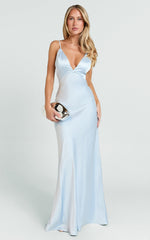Quincy Maxi Dress - Satin Slip Dress in Sky Blue