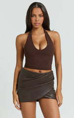 Rachel Top - Halter Fitted Top in Chocolate