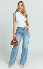 Rafael Top - One Shoulder Rib Strap Tank Top in White