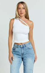 Rafael Top - One Shoulder Rib Strap Tank Top in White