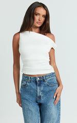 Rebecca Top - Asymmetric One Shoulder Fitted Top in White