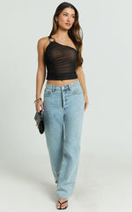 Reese Top - Asymmetric Ruched Metal Hardware Jersey Top in Black