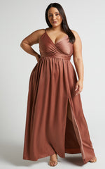 Revolve Around Me Maxi Dress - V Neck Wrap Dress in Dusty Rose