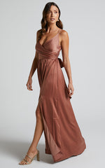 Revolve Around Me Maxi Dress - V Neck Wrap Dress in Dusty Rose