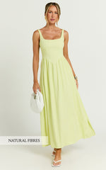 Rhaziya Midi Dress - Sleeveless Straight Neck Fit and Flare Dress in Citrus