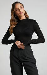 Rhialyn Top - Long Sleeve Sheer Top in Black