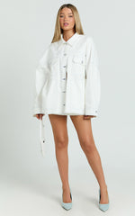Richelle Jacket - Contrast Stitch Oversized Jacket With Contrast Stitch Detail in Off White