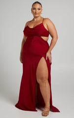 Sophie Maxi Dress - Cowl Neck Cross Back Dress in Red