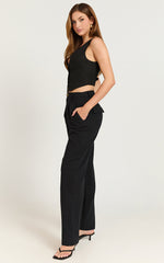 Rimona Top - Linen V Neck Button Down Vest Top in Black