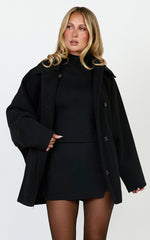 Rina Coat - Oversized Three Button Front Closure Coat in Black