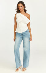 Robilyn Top - Off Shoulder Linen Look Top in White
