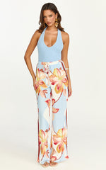 Robyn Pants - High Elastic Waist Relaxed Straight Leg Pants in Cornflower Blue