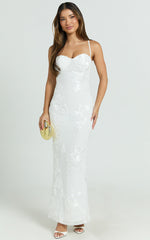 Rory Midi Dress - Embroidered Mesh Dress in White