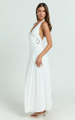 Roseville Midi - Wrap Front Halter Dress with Hardware Detail in White