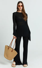 Rosie Two Piece Set - Boat Neck Top and Relaxed Pant Set in Black