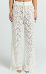Roxy Pants - High Waist Lace Relaxed Drawstring Pants in Off White