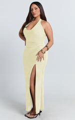 Ruby Maxi Dress - Halter Scoop Neck Low Back Bodycon Dress in Lemon