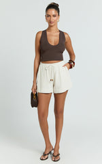 Ruby Short - Beaded Drawstring Relaxed Linen Shorts in Natural