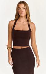 Sabrina Top - Knitted Square Halter Neck Top in Chocolate