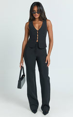 Sally Top - V Neck Hook Corset Top in Black