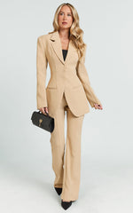Seville Pants - High Waisted Slim Fit Bootleg Tailored Pants in Beige