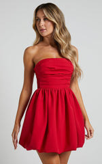 Shaima Mini Dress - Strapless Bubble Hem Dress in Red