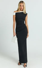Stacey Maxi Dress - Contrast Off Shoulder Dress in Black & White