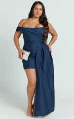 Stefania Mini Dress - Asymmetrical Removable Skirt Ruched Strapless Bodycon Dress in Navy