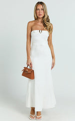 Sue Midi Dress - Strapless Belt Detail Dress in White