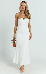 Sue Midi Dress - Strapless Belt Detail Dress in White