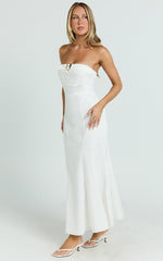 Sue Midi Dress - Strapless Belt Detail Dress in White