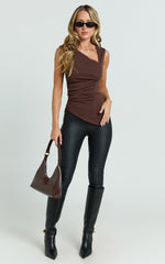 Sullivan Top - Sleeveless Asymmetrical Cut Out Top in Chocolate
