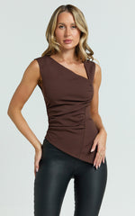Sullivan Top - Sleeveless Asymmetrical Cut Out Top in Chocolate