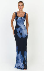 Summer Maxi Dress - Cowl Neck Slip Dress in Twilight Orchid Print
