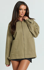 Susie Jacket - Contrast Collar Trucker Jacket in Khaki